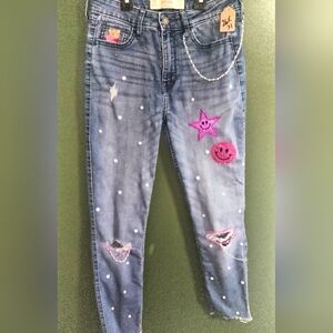 Custom 1 of 1 Embellished Hollister Pearl Jeans - Upcycle handmade